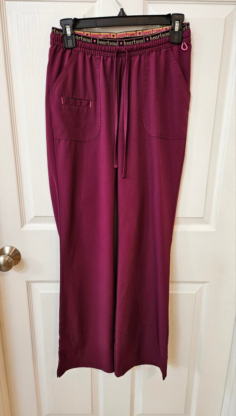 HeartSoul Wine Purple Drawstring Scrub Pants Small Petite Straight Leg